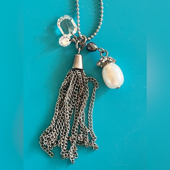 Banana Republic Sparkling Silver Necklace with Tassels - Picture 2 of 10